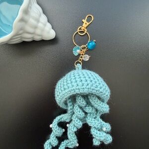 Handcrafted Blue Crochet Jellyfish Keychain